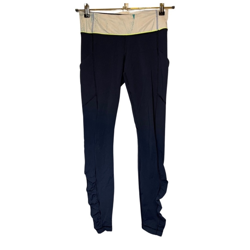 Lululemon Navy Leggings with Neon Accents